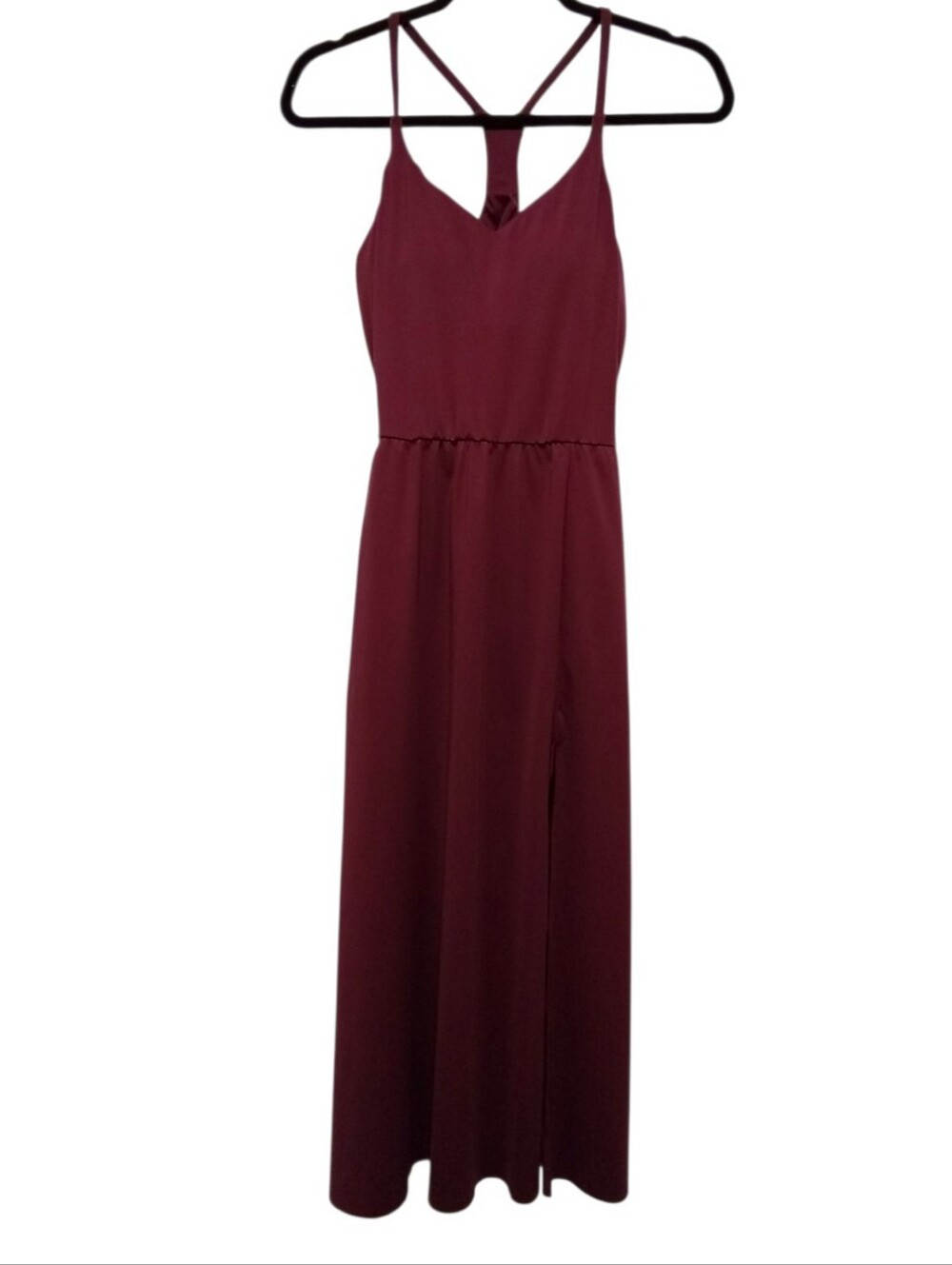 Halara Everyday Midi Chill Dress Women M Burgundy Built In Bra Pockets Side Slit